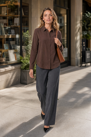 Chemise fluide manches longues | Variante Marron - Lifestyle | Lounelle Paris