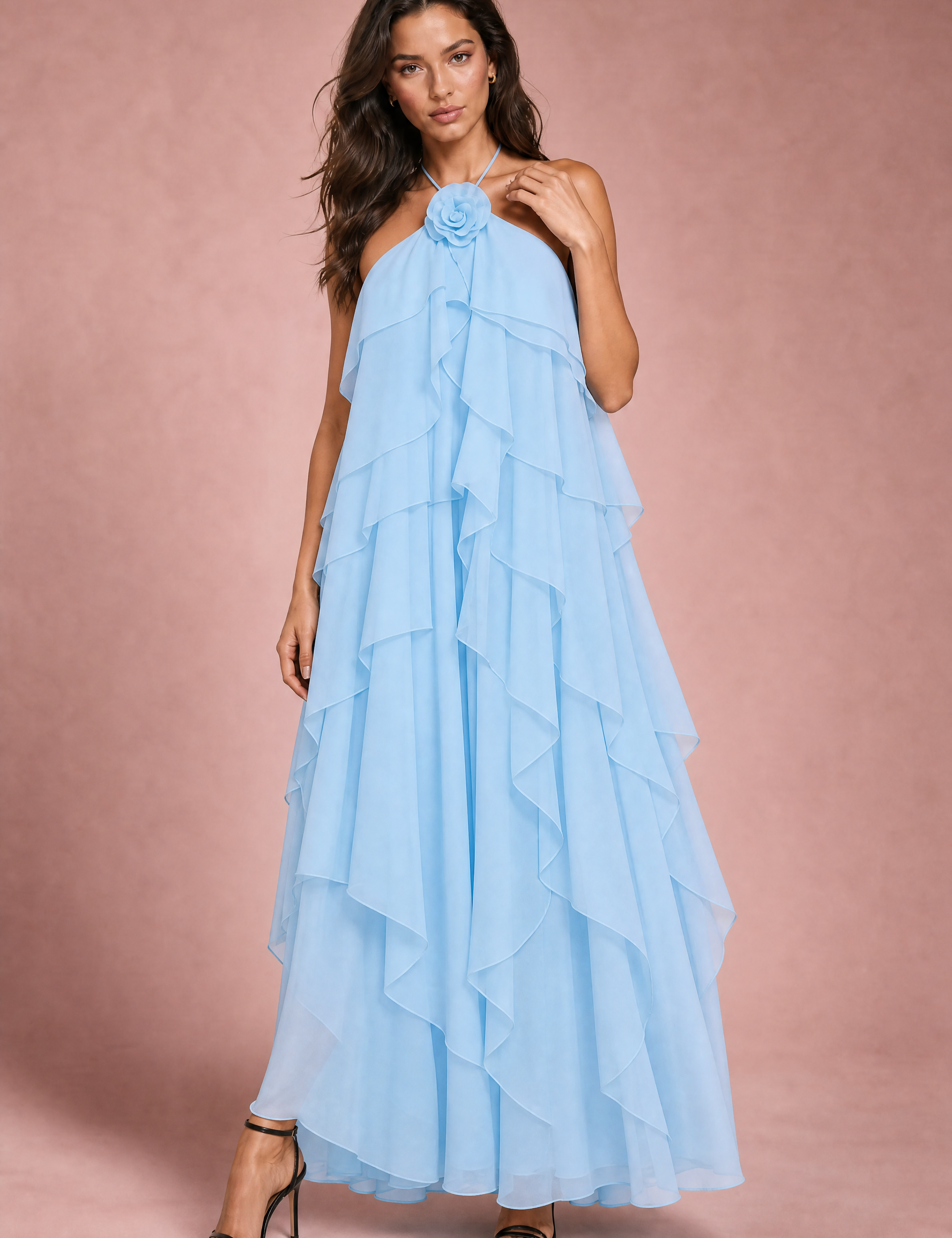 Robe longue dos nu à volants | Variante Bleu | Lounelle Paris