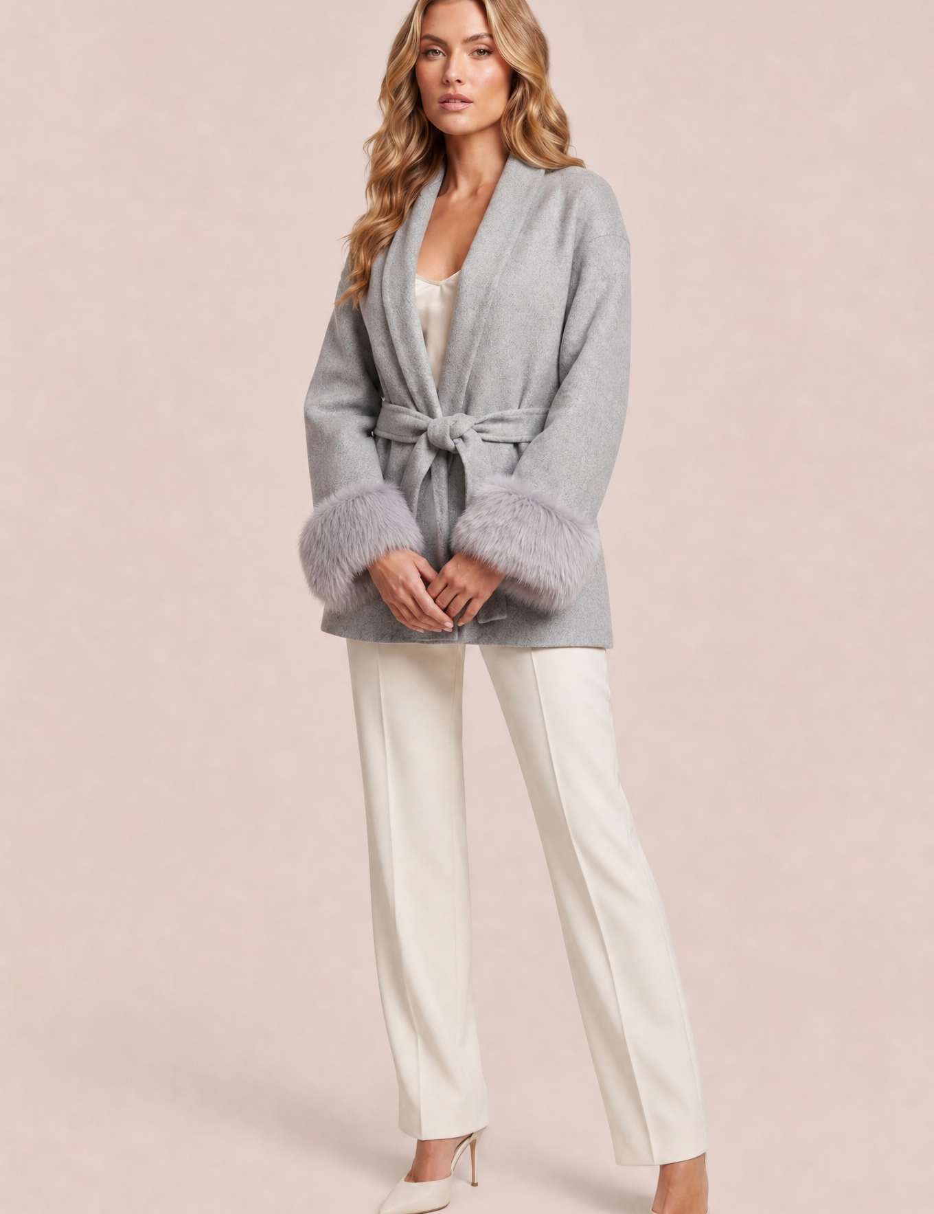 Manteau court ample col châle | Variante Gris | Lounelle Paris