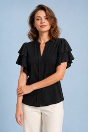 Blouse col V manches volantées | Vue rapprochée | Lounelle Paris