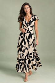 Robe longue imprimée col V | Vue de face | Lounelle Paris