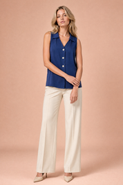 Blouse sansmanches col en V | Variante Bleu marine | Lounelle Paris
