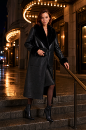 Manteau long réversible col duveteux | Variante Noir - Lifestyle | Lounelle Paris