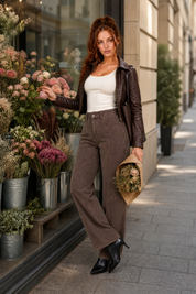 Pantalon cargo ample taille mi-haute | Variante Marron - Lifestyle | Lounelle Paris