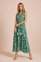 Printed V-neck fringed dress