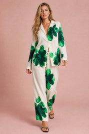 Ensemble écru fluide imprimé floral | Vue en mouvement | Lounelle Paris