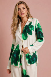Ensemble écru fluide imprimé floral | Vue rapprochée | Lounelle Paris