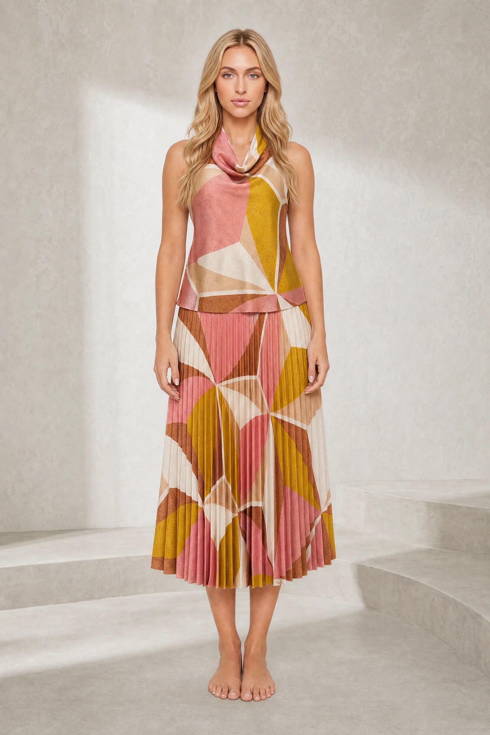 Ensemble imprimé col halter plissé | Lounelle Paris