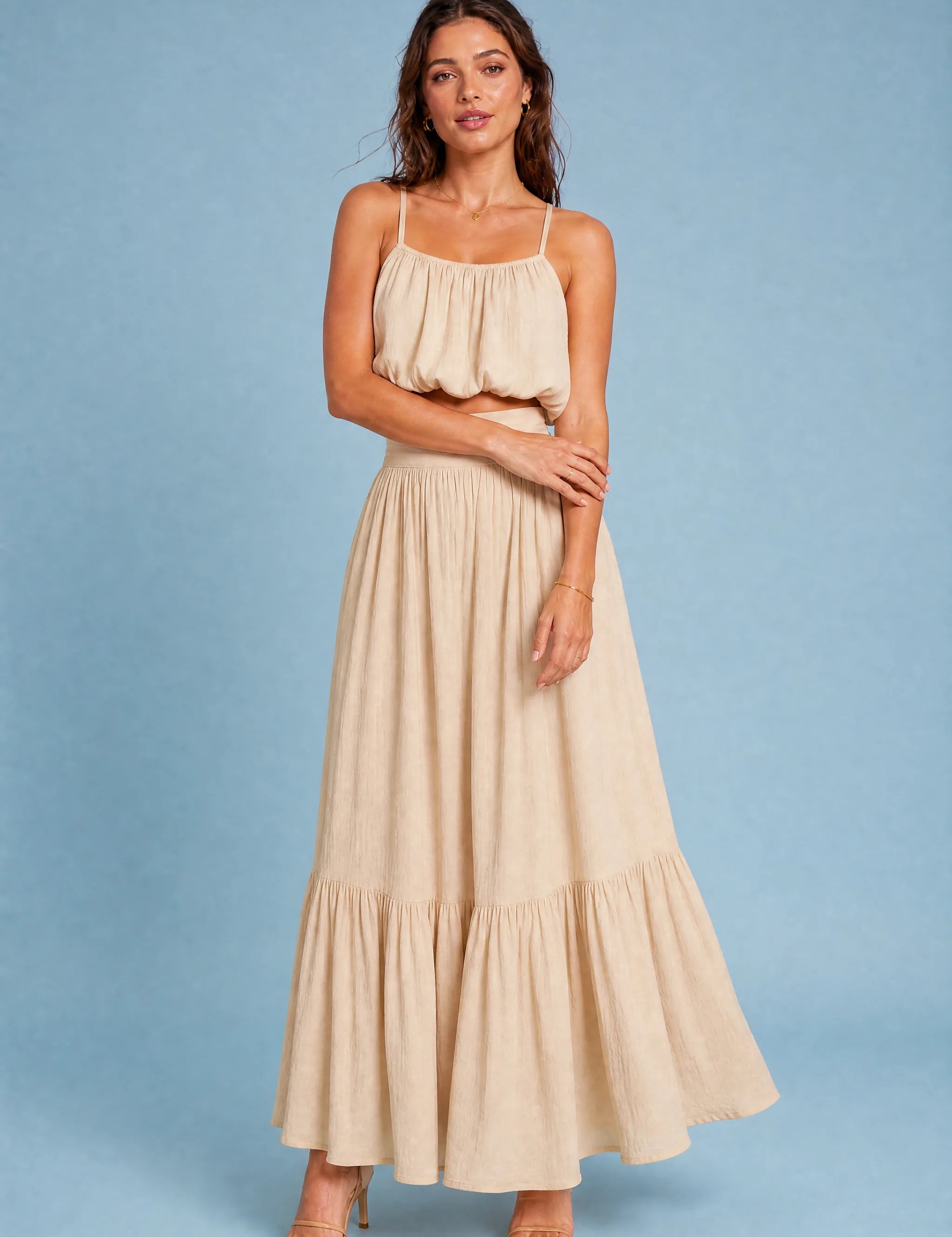 Ensemble jupe longue fines bretelles | Variante Beige | Lounelle Paris
