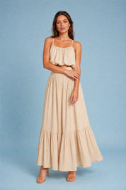 Ensemble jupe longue fines bretelles | Variante Beige | Lounelle Paris