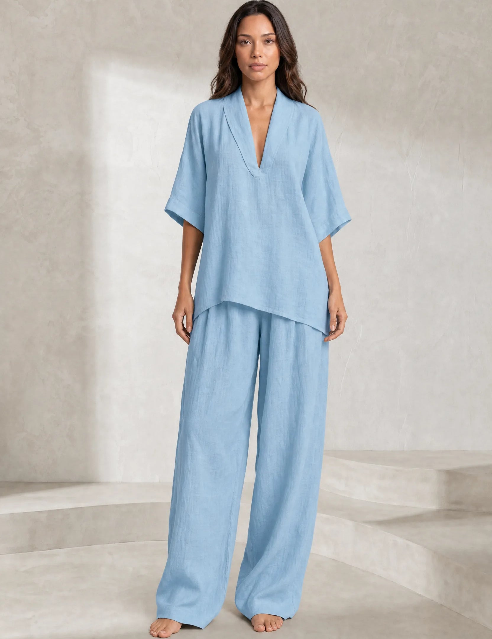 Ensemble pantalon ample col V | Lounelle Paris