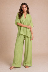 V-Neck Top and Wide-Leg Pants Set