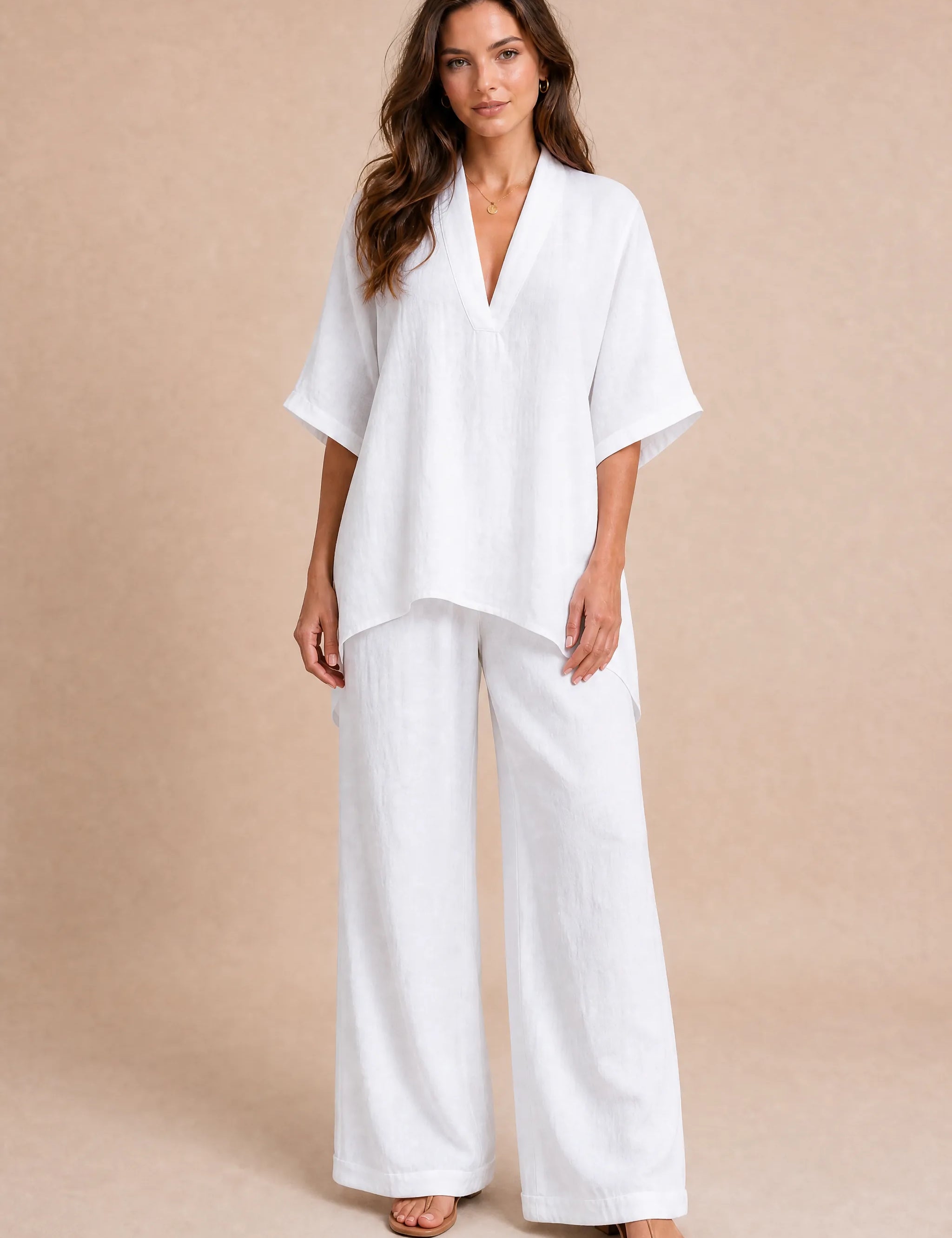 Ensemble pantalon ample col V | Variante Blanc | Lounelle Paris