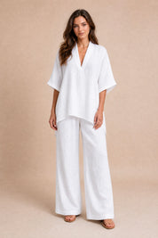 Ensemble pantalon ample col V | Variante Blanc | Lounelle Paris