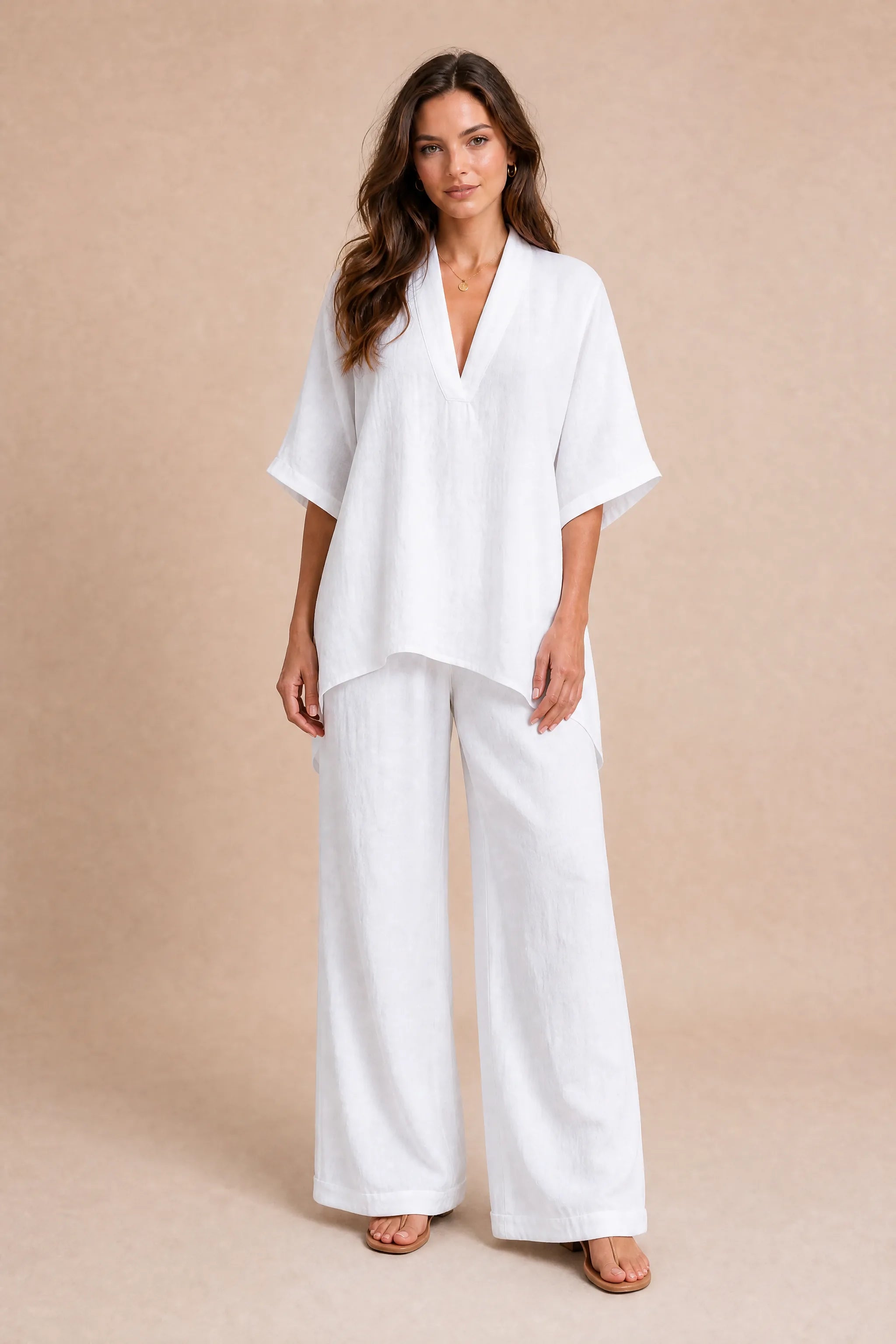 Ensemble pantalon ample col V | Variante Blanc | Lounelle Paris