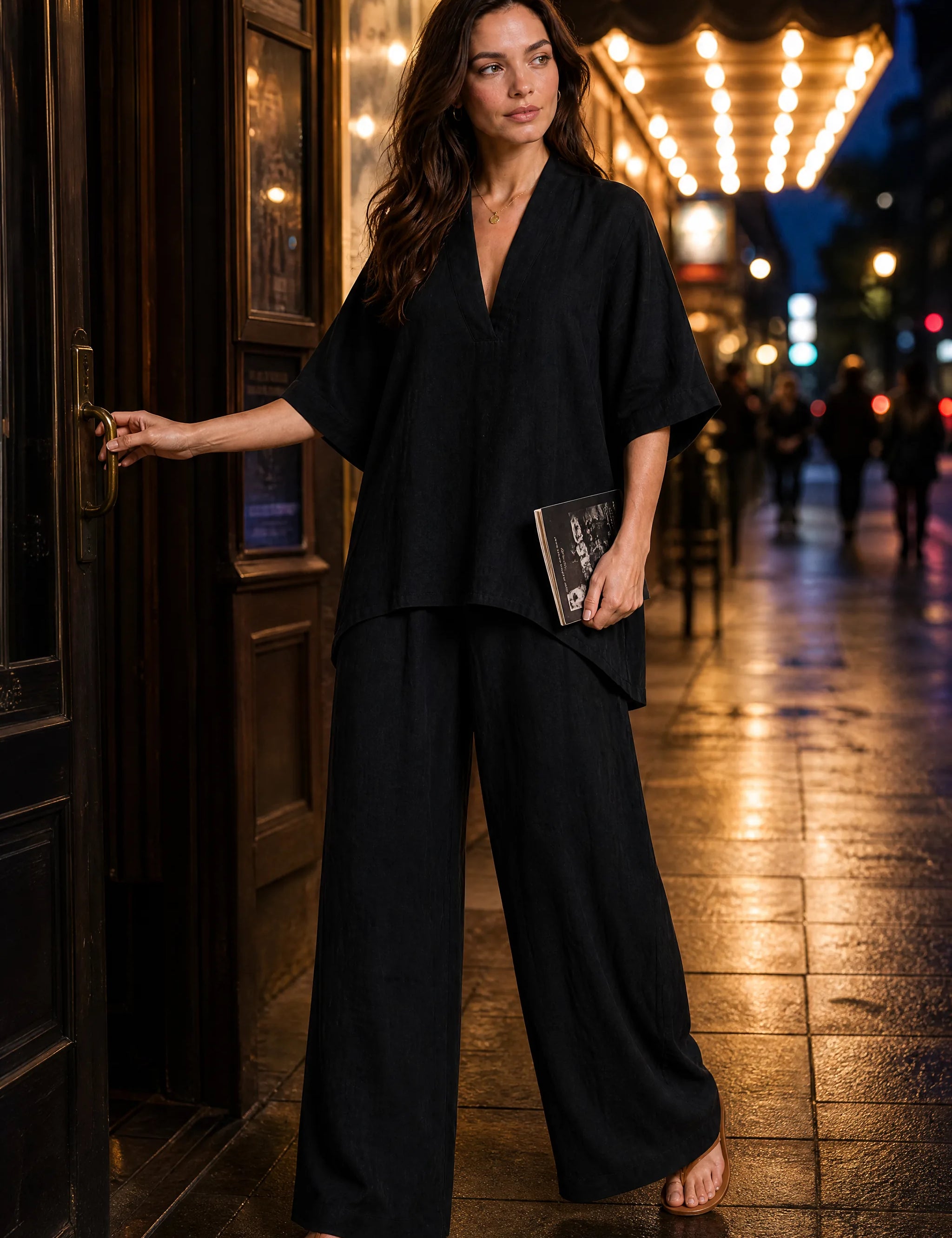 Ensemble pantalon ample col V | Variante Noir - Lifestyle | Lounelle Paris
