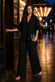 Ensemble pantalon ample col V | Variante Noir - Lifestyle | Lounelle Paris