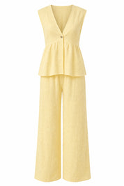 Ensemble pantalon jaune col V | Lounelle Paris