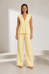 Ensemble pantalon jaune col V