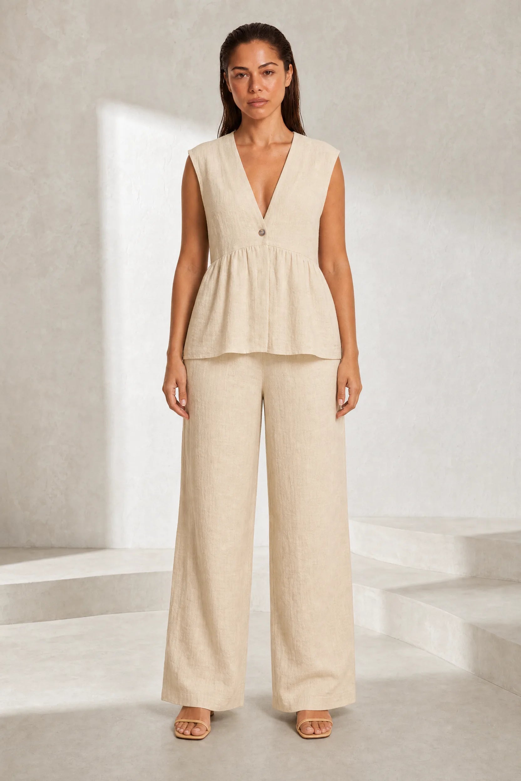 Ensemble pantalon jaune col V | Lounelle Paris