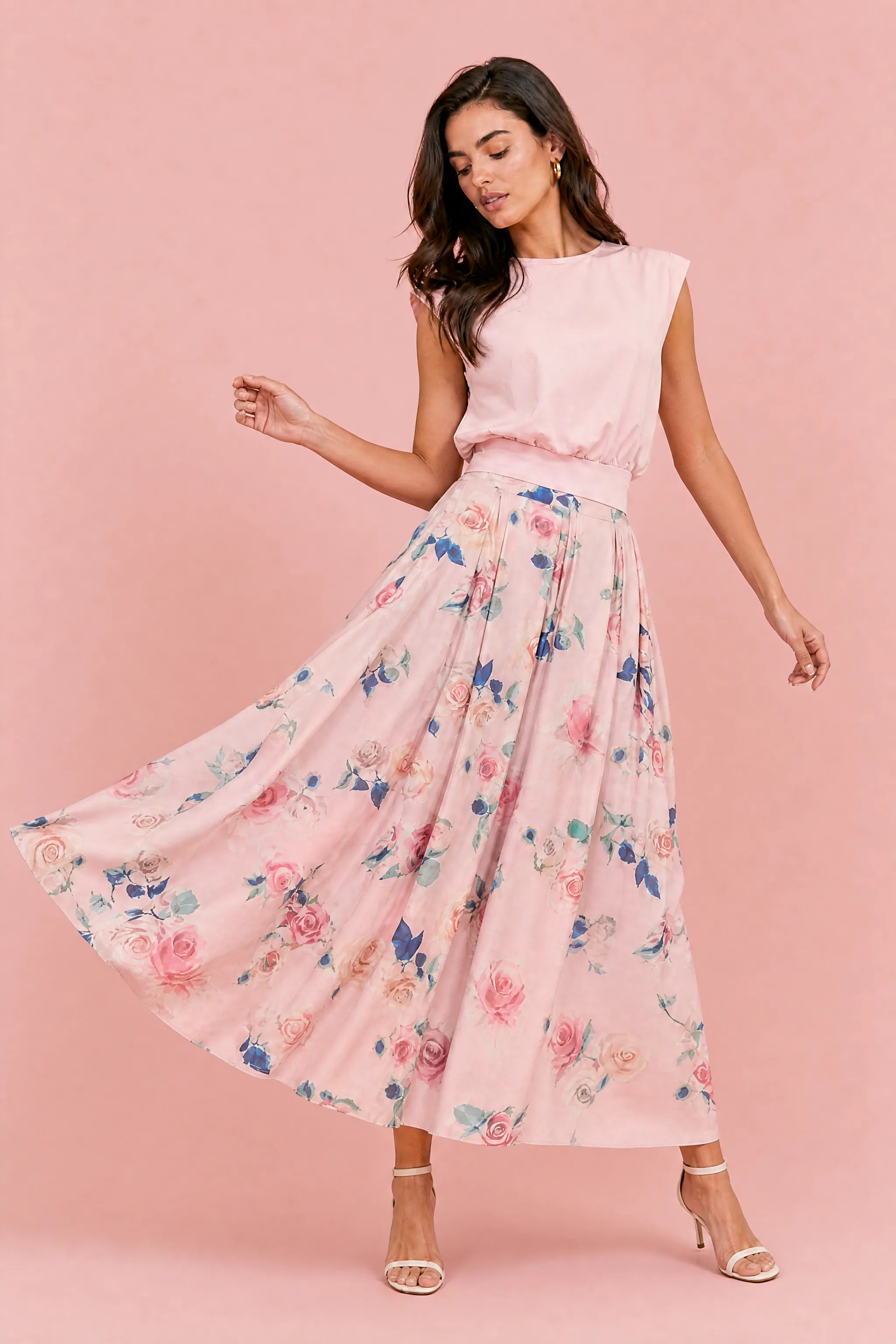 Ensemble rose floral taille haute | Vue en mouvement | Lounelle Paris