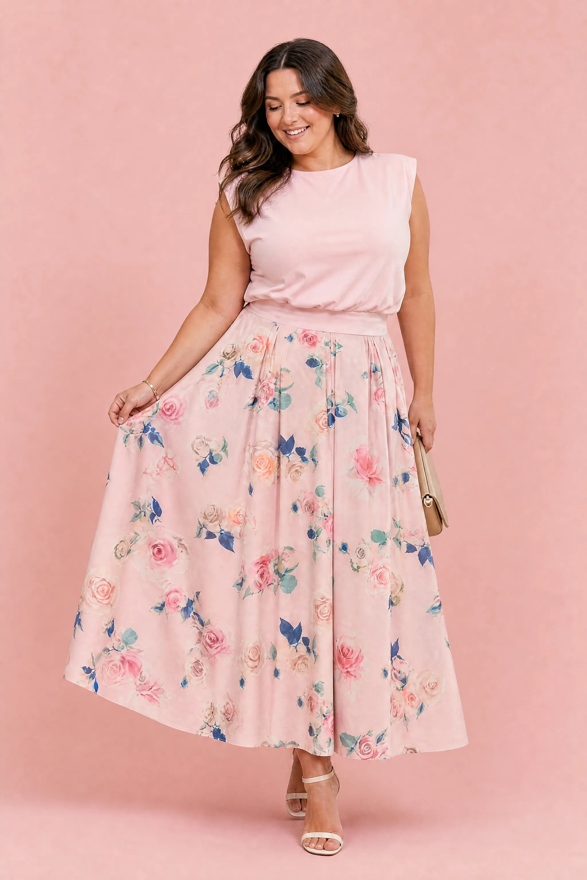 Ensemble rose floral taille haute | Porté sur une autre silhouette | Lounelle Paris