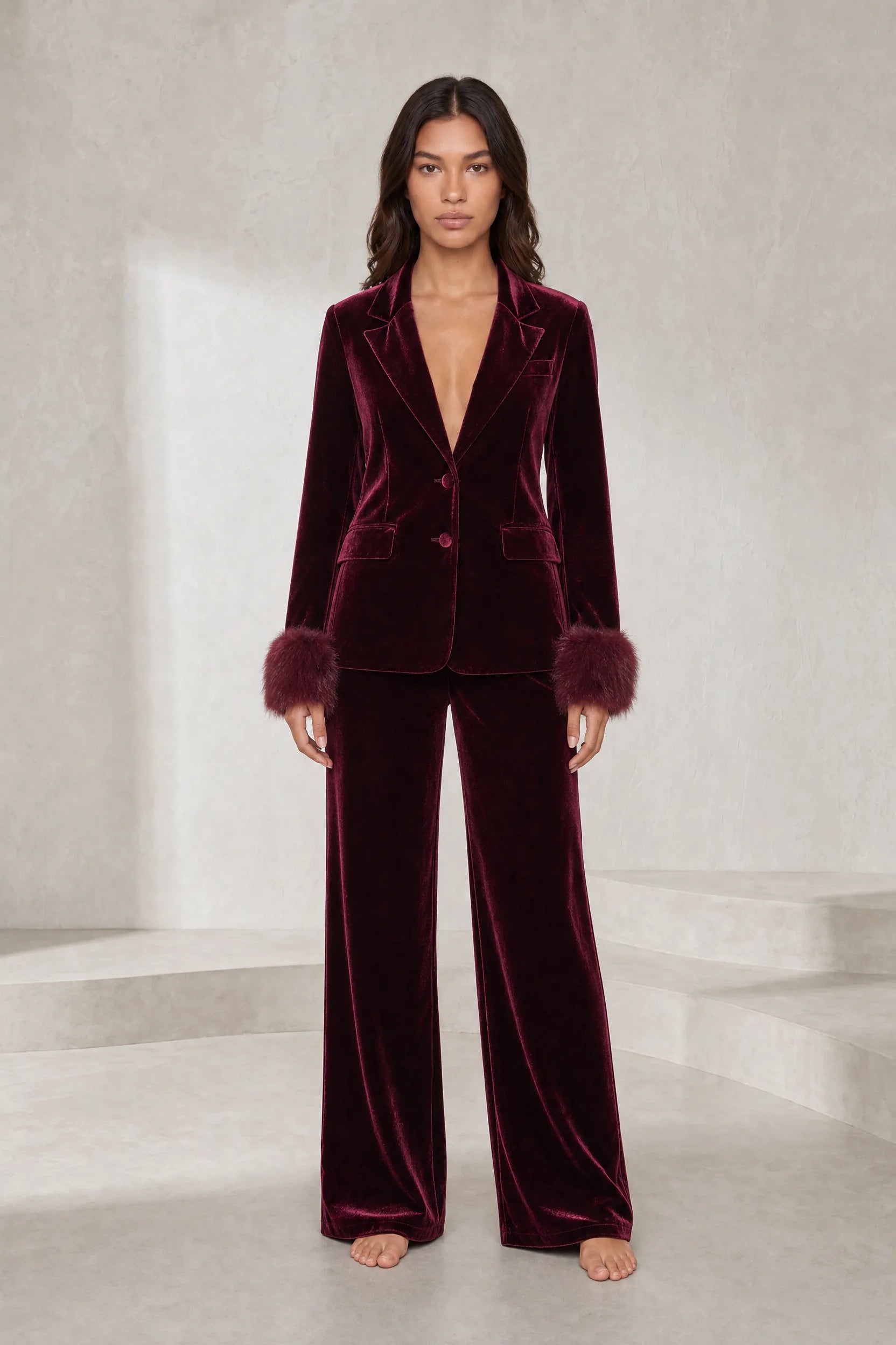 Ensemble velours bordeaux pantalon large | Lounelle Paris