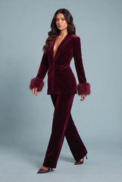 Ensemble velours bordeaux pantalon large | Vue en mouvement | Lounelle Paris