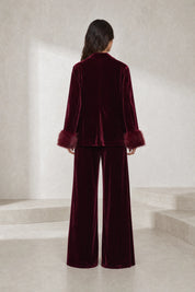 Ensemble velours bordeaux pantalon large | Lounelle Paris