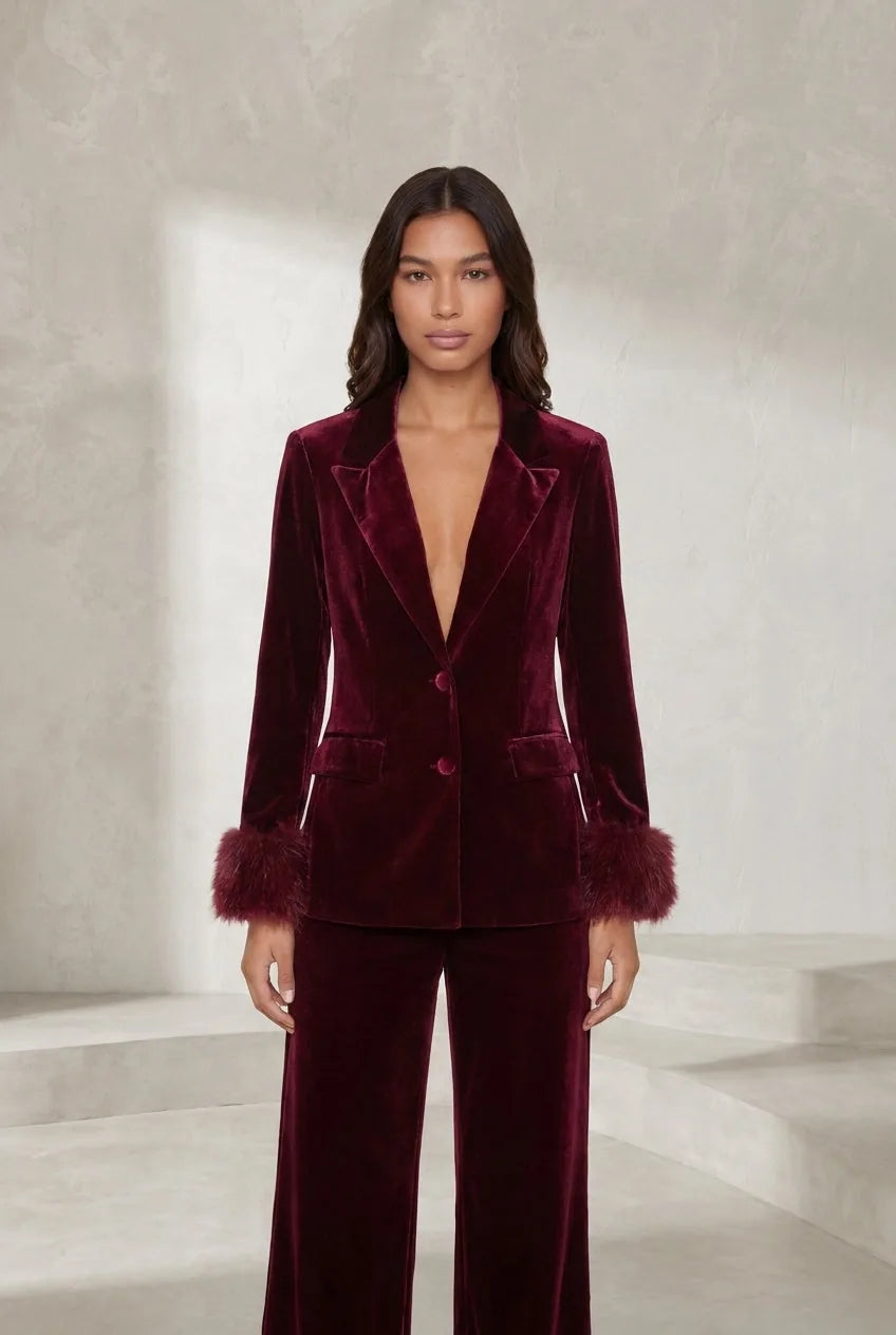 Ensemble velours bordeaux pantalon large | Lounelle Paris