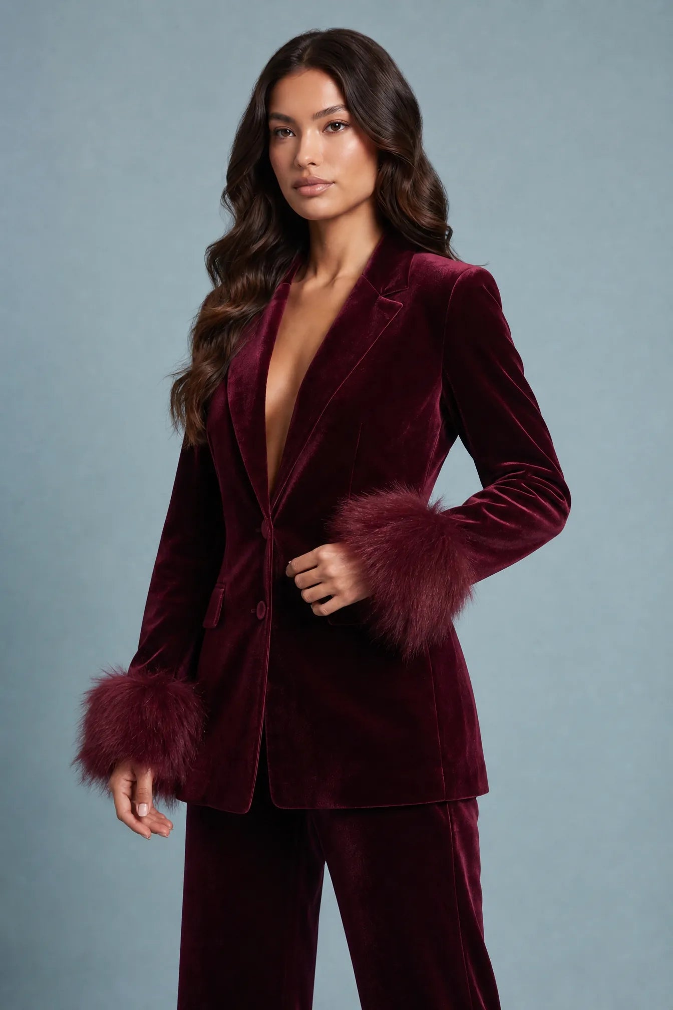 Ensemble velours bordeaux pantalon large | Vue rapprochée | Lounelle Paris