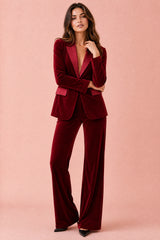 Velvet Blazer and Pants Set with Satin Lapels