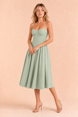Navy Square-Neck Strappy Midi Dress