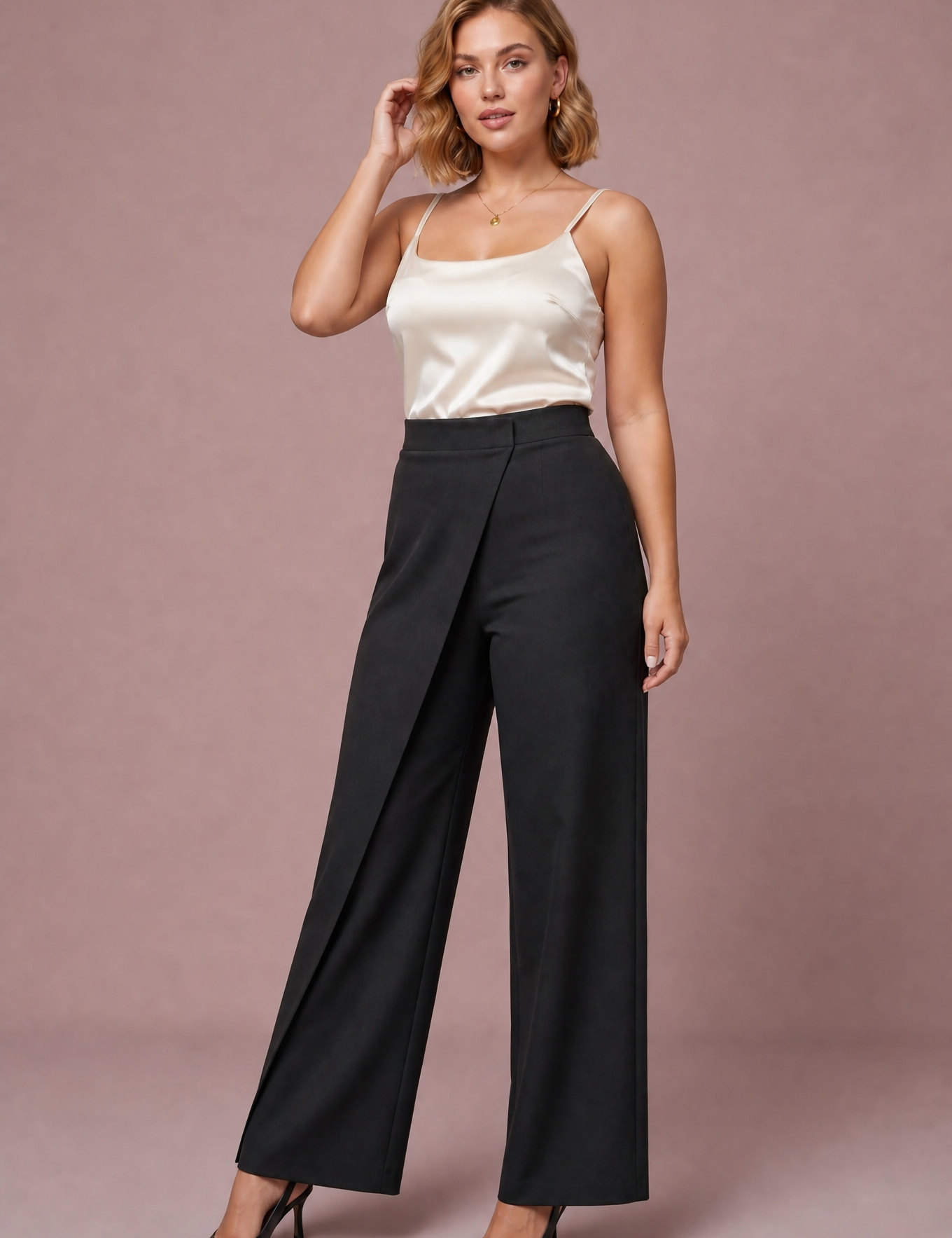 Pantalon taille haute asymétrique | Variante Noir | Lounelle Paris