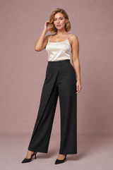 Asymmetrical High-Waisted Wide-Leg Pants