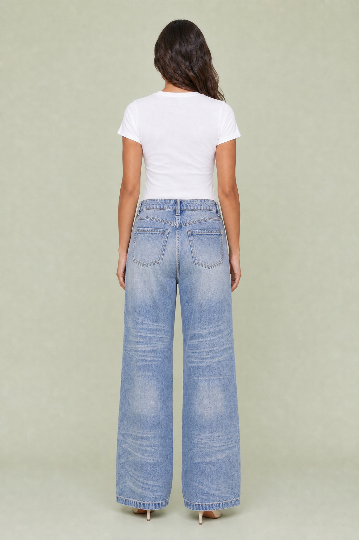 Jean bleu taille mi-haute coupe ample | Vue de dos | Lounelle Paris