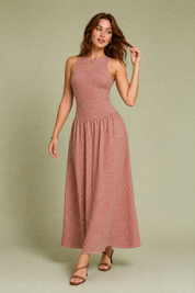 Robe longue vichy smockée | Vue de face | Lounelle Paris