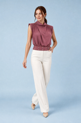 Dusty Rose High-Neck Belted Top