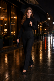 Body col volanté manches ballon | Variante Noir - Lifestyle | Lounelle Paris