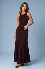 Burgundy ribbed knit maxi dress