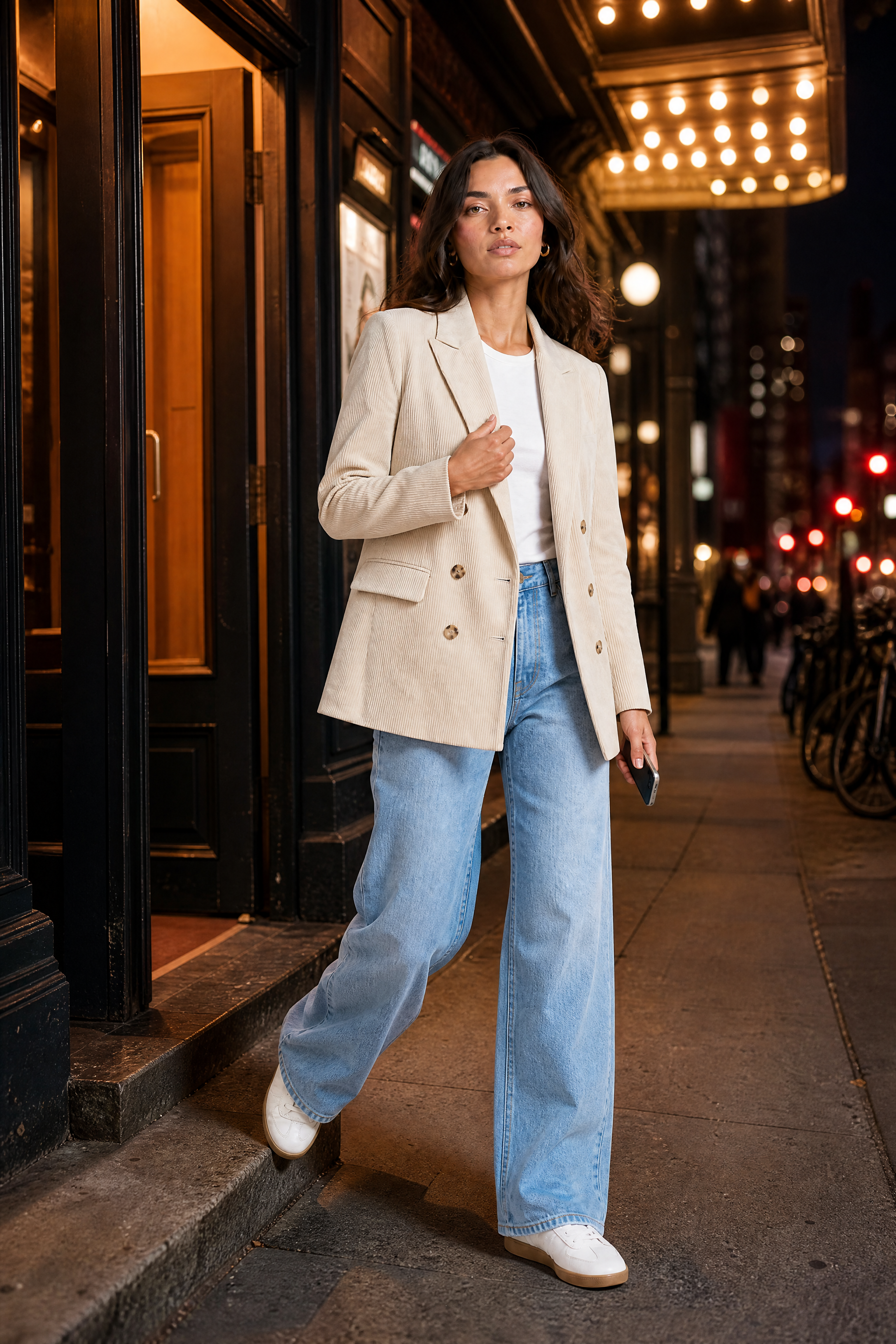 Blazer mi-long velours côtelé | Variante Beige - Lifestyle | Lounelle Paris