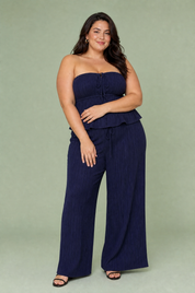 Ensemble pantalon large bustier volanté | Porté sur une silhouette plus ronde | Lounelle Paris
