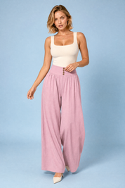 Pantalon large plissé taille haute | Vue de face | Lounelle Paris