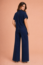 Ensemble denim bleu marine ample | Vue de dos | Lounelle Paris
