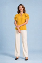 V-Neck Ruffle-Sleeve Blouse