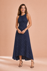 Black Polka Dot Backless Midi Dress