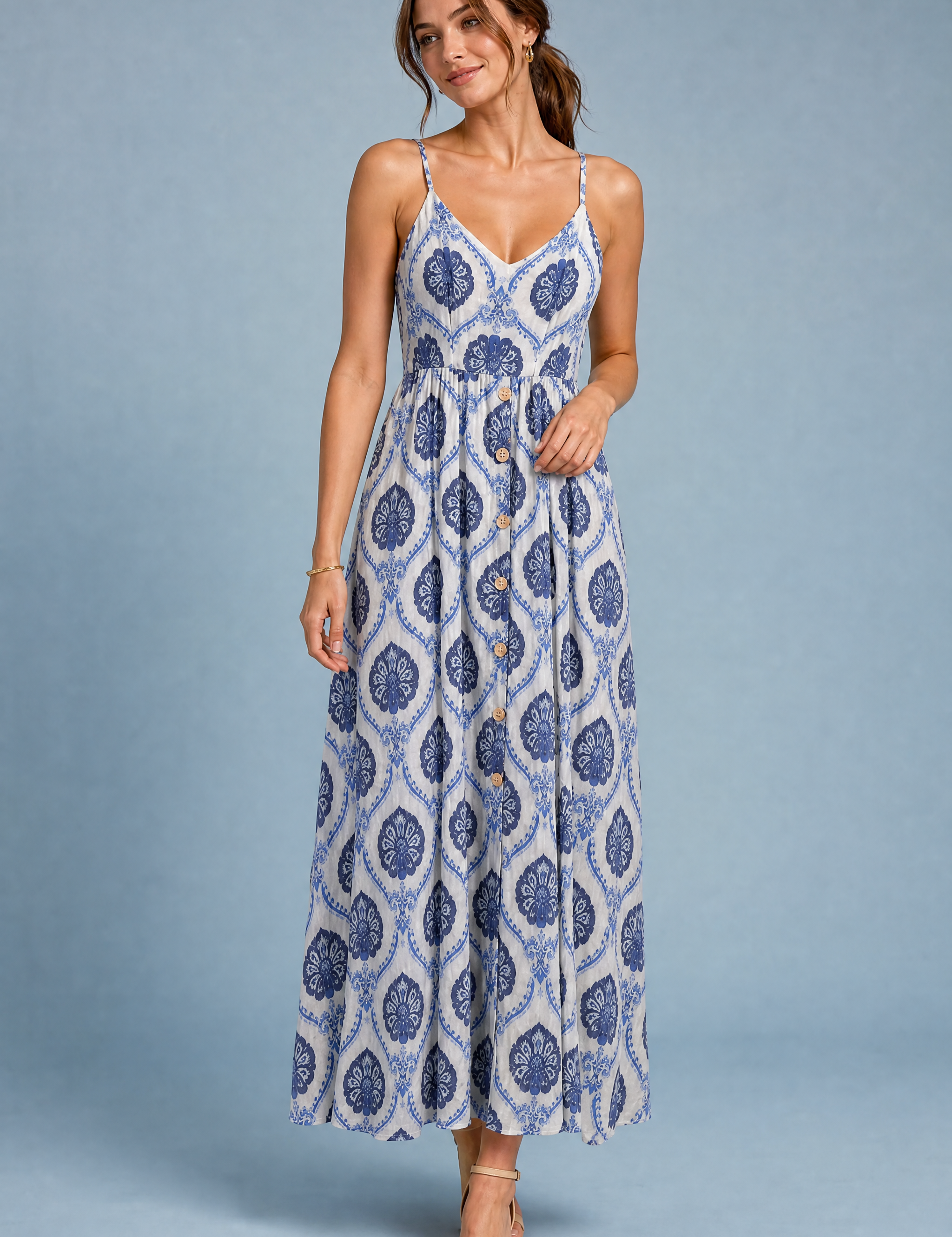 Robe longue blanche fines bretelles | Vue de face | Lounelle Paris
