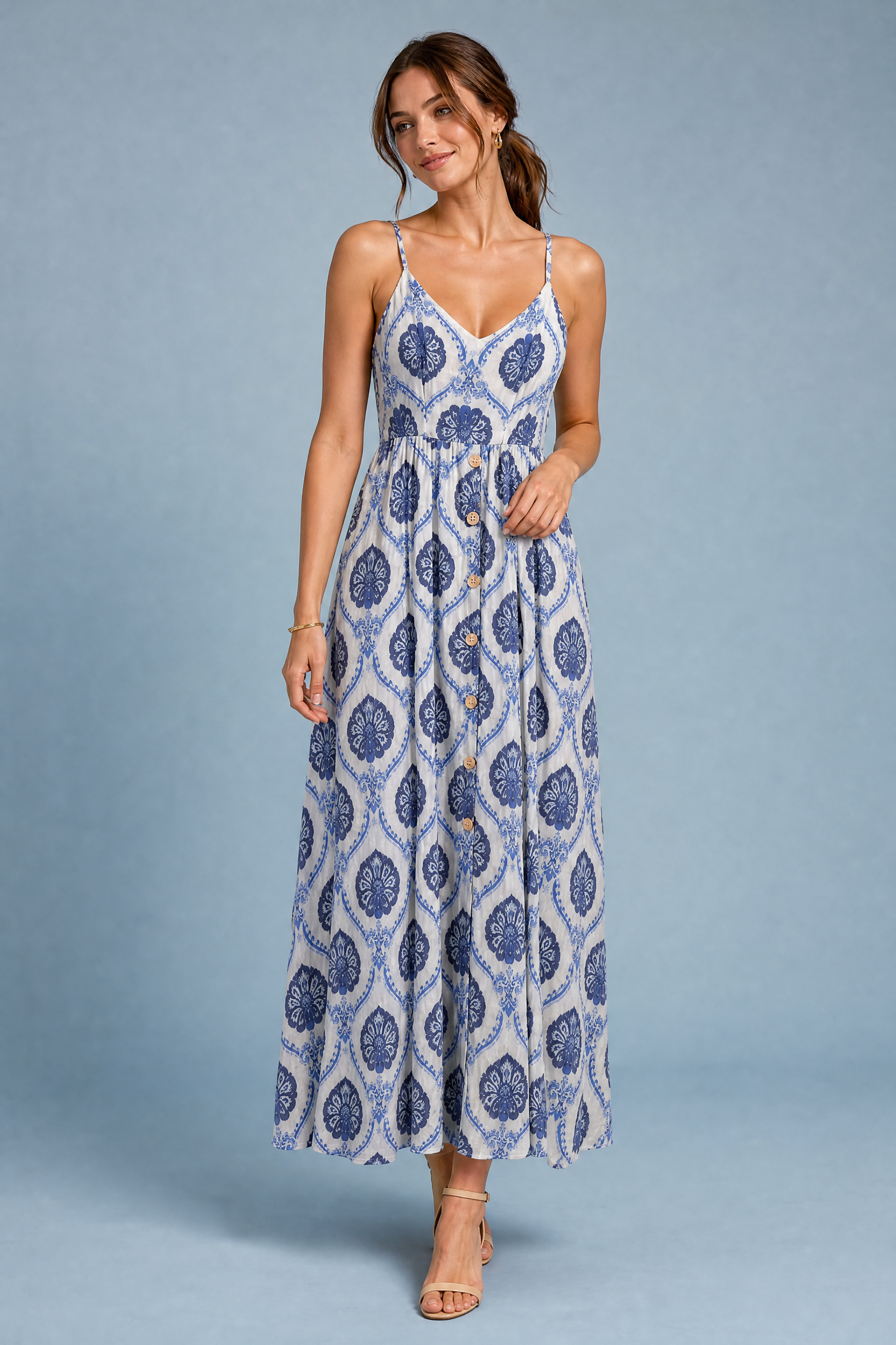 Robe longue blanche fines bretelles | Vue de face | Lounelle Paris