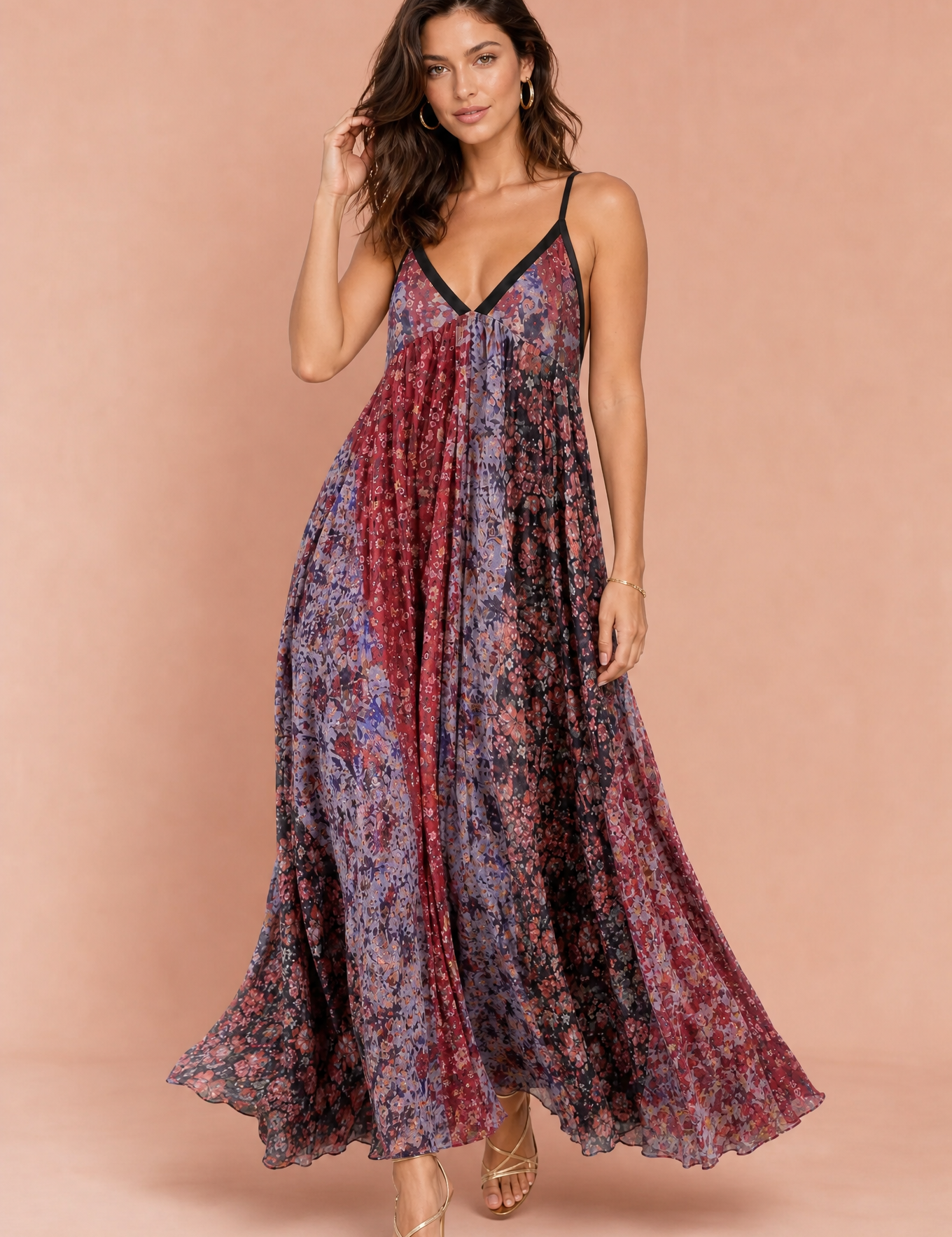 Robe longue imprimée à fines bretelles | Vue de face | Lounelle Paris