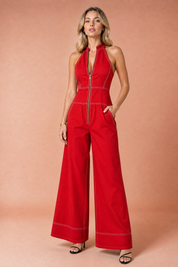 Combinaison noire sans manches col montant | Variante Rouge | Lounelle Paris